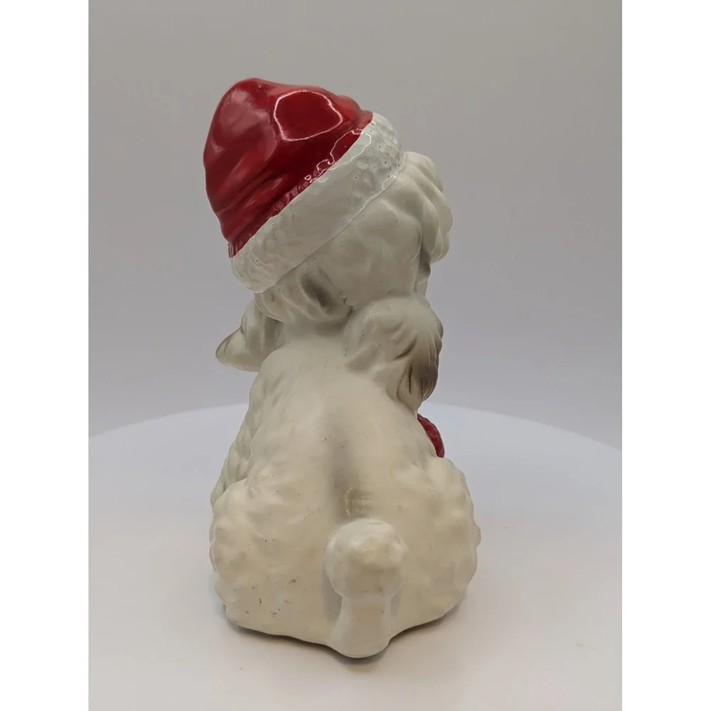 Vintage Josef Original Christmas‎ White Poodle Dog Ceramic Figurine Santa Hat